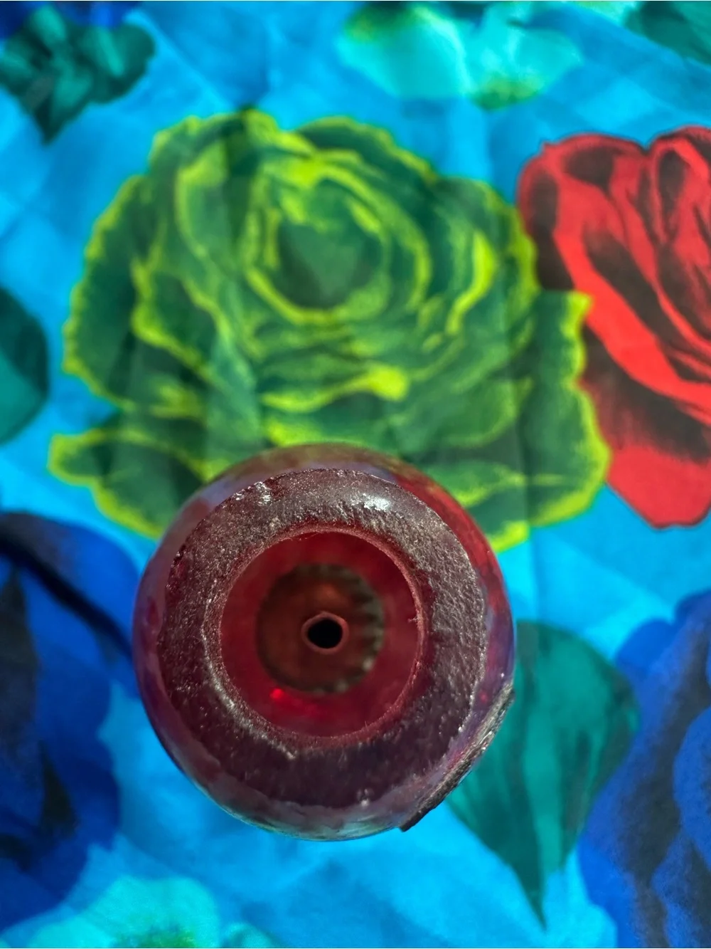 Handmade Red Glass Oil Lamp with Metal Burner